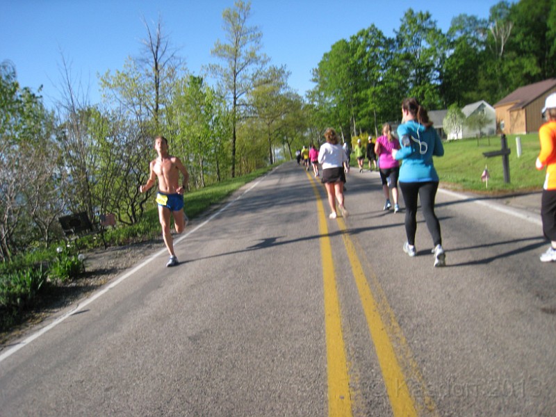 2013 Bayshore Half 070.JPG - About four miles in the first full  Marathon Runners began passing us in the other direction!